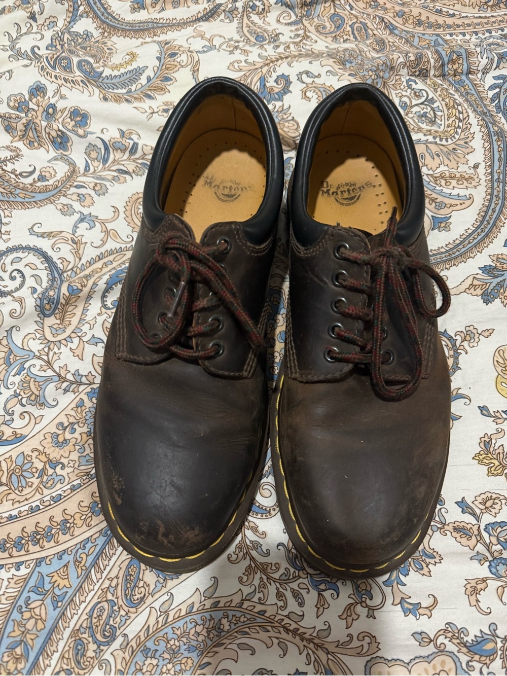 Dr. Martens Dark Brown Leather 5-Eye Lace-Up Oxfords with Yellow Welt